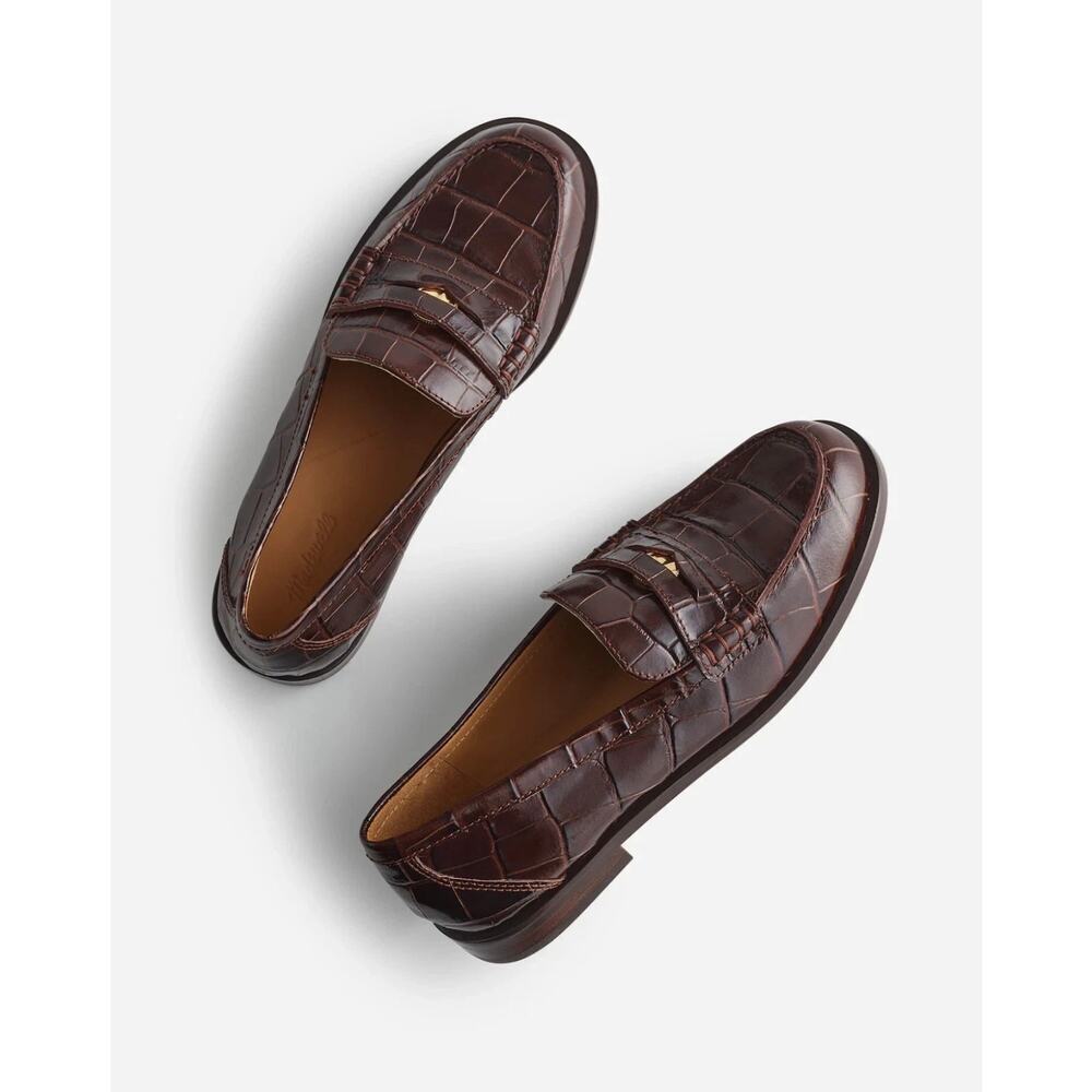 Madewell The Grayson Penny Loafer Croc-Stamped Chocolate Raisin Size 8.5 NWOT